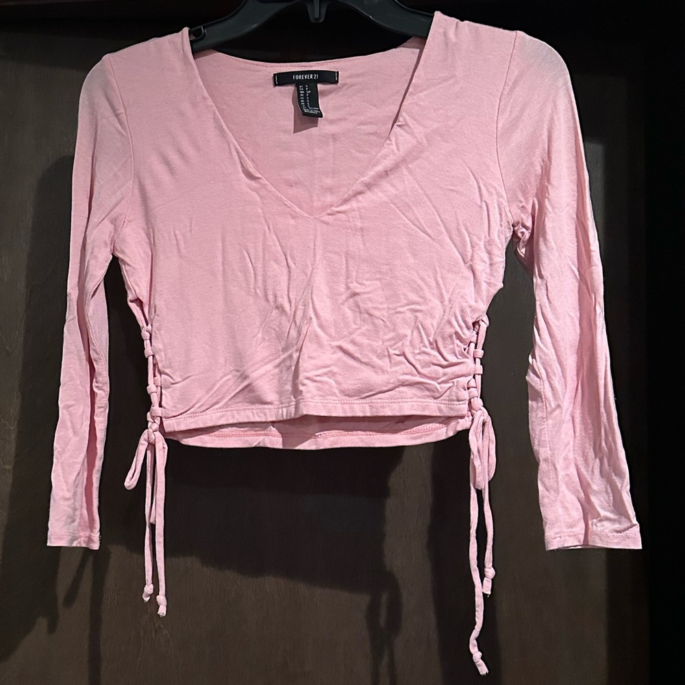 Pink lace-up crop top